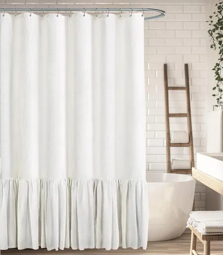 Miniatura 27 de Cortina de estilo rústico con dobladillo y volantes, de lino para baño, tela natural rústica de estilo clásico, 48 x 72 pulgadas (ancho x largo)