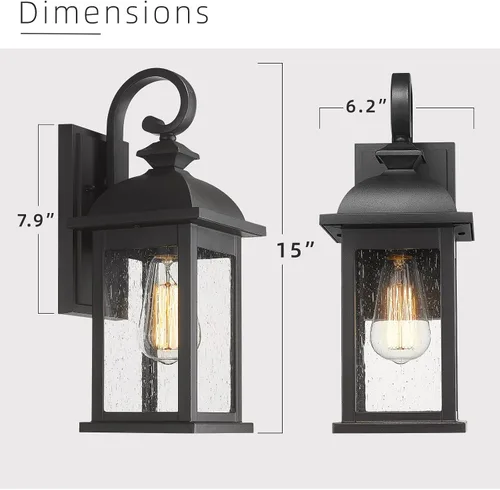 Miniatura 5 de FEMILA Aplique de pared exterior, luces colgantes al aire libre para porche, acabado negro mate antioxidante con pantalla de vidrio sembrado