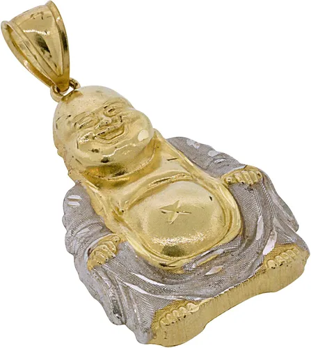 Miniatura 3 de 10K En Dos Tonos oro Buda sonriente colgante de hombre, 1.90" x 1.00