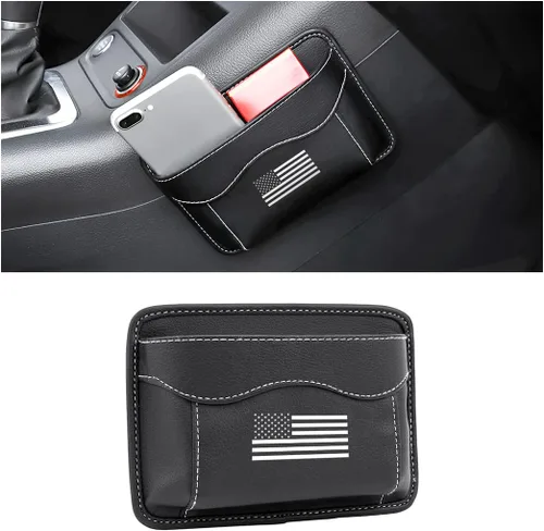 Moly Magnolia Organizador de bolsillo lateral para asiento de automóvil, bolsa de almacenamiento de piel sintética con bandera estadounidense,