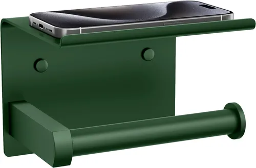 Miniatura 10 de Tindbea Soporte de papel higiénico con estante para teléfono, soporte de pared adhesivo o con tornillos, soporte de rollo de papel higiénico