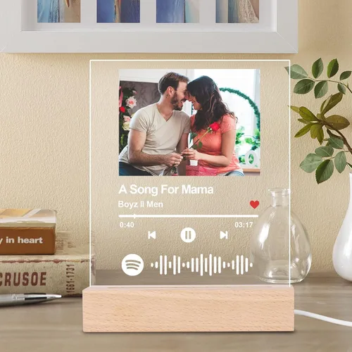 Miniatura 6 de OXYEFEI Canción acrílica personalizada con foto, luz nocturna de arte de Spotify personalizable, placa fotográfica escaneable con código de Spotify
