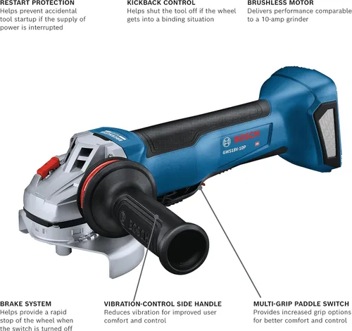 Miniatura 2 de BOSCH GWS18V-10PN Amoladora angular sin escobillas de 18 V de 4-1/2 - 5 pulgadas con interruptor de paleta (herramienta desnuda)