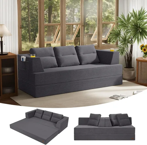 Miniatura 16 de COMAX Sofá cama futón, sofá cama convertible 4 en 1, sofás deshuesados para sala de estar, sofá biplaza plegable pequeño plegable que ahorra Gris