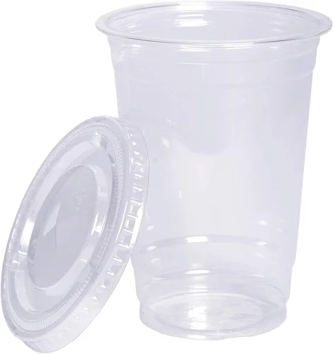 Miniatura 2 de GUSTO Vasos de plástico transparente con tapas planas [10 onzas – 100 unidades] – Tazas desechables para café helado con tapas – Vasos fríos