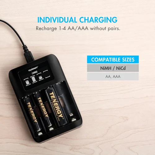 Miniatura 4 de Tenergy Premium Pro Paquete de 4 pilas AA y 4 AAA recargables y cargador de batería portátil TN474U, ideal para electrónica profesional de alto