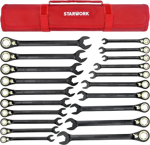 Miniatura 11 de STARWORK TRUE MECHANIC Juego de llaves de trinquete reversibles de 20 piezas, juego de llaves de trinquete combinadas, antideslizantes