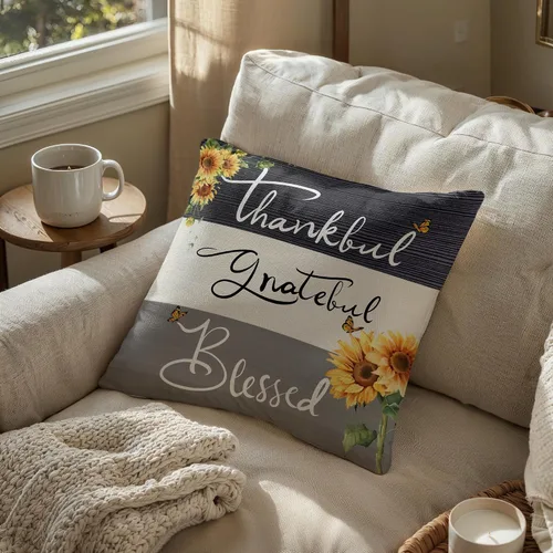 Miniatura 2 de Thankful Grateful Blessed Sunflower Gifts - Funda de cojín suave para sofá, cama, 18 x 18 pulgadas