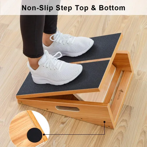 Miniatura 4 de StrongTek Tabla inclinada de madera extragrande, tabla inclinada ajustable y estirador de pantorrillas, tabla de estiramiento, mango lateral extra
