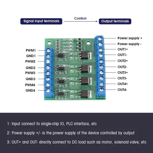 Miniatura 2 de Hilitand 4-Channel MOSFET PWM 3-20V a 3.7-27VDC 10A Módulo Controlador PLC Amplificador