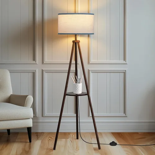 Miniatura 12 de EOEYYOYB Lámparas de pie para sala de estar, lámpara de pie moderna con estante, bombilla LED de 3 temperaturas de color, lámparas altas con Madera