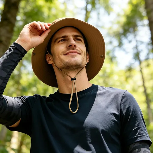 Miniatura 4 de Sombrero de ala súper ancha, protección UPF 50+, sombrero de pescador impermeable para pesca, senderismo, campamento, nailon transpirable y malla