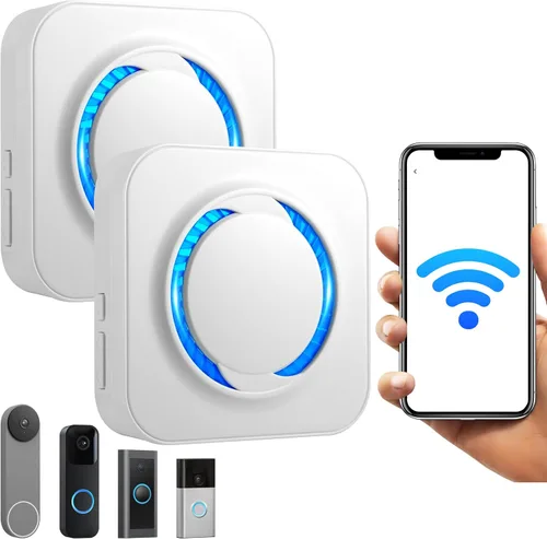 Miniatura 8 de Timbre inalámbrico inteligente para Ring, Blink, Google Nest - Paquete de 2, más de 99 ampliables, funciona con Alexa, sin cableado/suscripción, sin