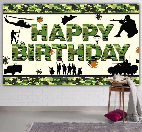 Cartel de feliz cumpleaños de camuflaje de 6 x 3.6 pies, telón de fondo de cumpleaños de camuflaje militar, decoraciones de fiesta temática de