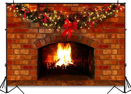 Telón de fondo de chimenea de Navidad para fotografía de 7 x 5 pies, decoración de chimenea de ladrillo rojo para fiestas de Navidad, fondo de