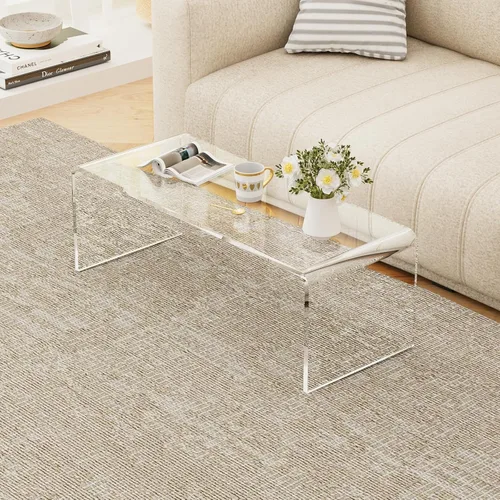 Miniatura 9 de Mesa auxiliar de acrílico grande, mesa iridiscente extra larga de 47.2 pulgadas con alfombrilla de PVC, mesa auxiliar para sala de estar, mesa