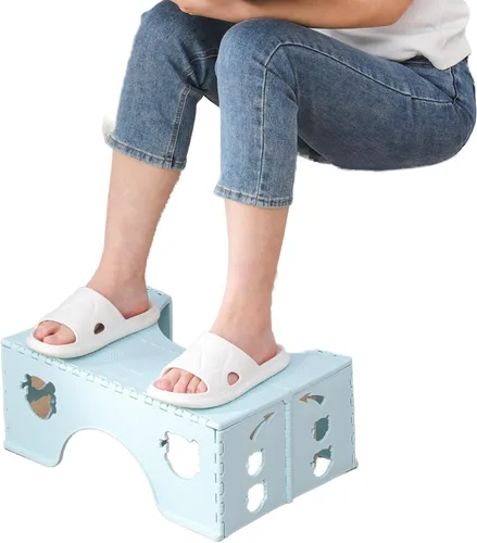 Taburete de inodoro plegable de 7 pulgadas (azul), taburete saludable para baño con postura en cuclillas para defecar con pies antideslizantes, un