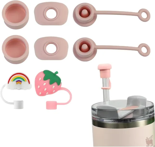 Miniatura 10 de CONQUERALL Juego de 4 tapas de pajilla, 2 tapones para derrames, 2 tapones de fugas, 2 fundas de silicona de repuesto para taza Stanley Universal