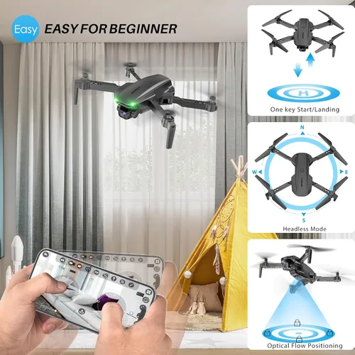 Miniatura 4 de SIMREX Dron con cámara para niños principiantes y adultos – Cuadricóptero RC plegable con retención de altitud, posicionamiento de flujo óptico