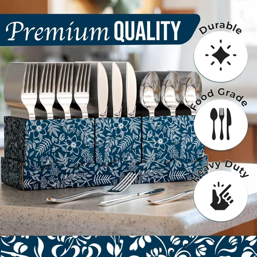 Miniatura 8 de Exquisite Juego de cubiertos de plástico plateado resistente, 300 unidades, para fiestas, soporte para utensilios para encimera de cocina, 100