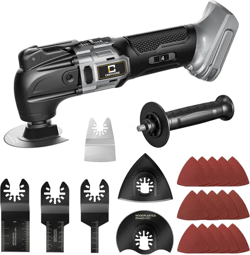 Cerycose Herramienta oscilante inalámbrica compatible con batería Dewalt de 20 V, 21000 OPM Max sin escobillas con mango auxiliar, multiherramienta