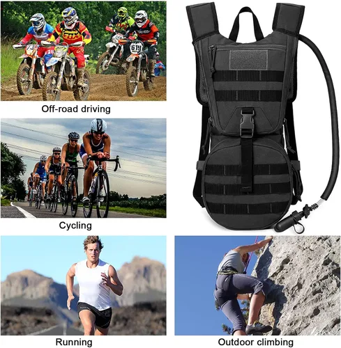 Miniatura 7 de G4Free Mochila de hidratación táctica militar con vejiga mejorada de 3L para senderismo, correr, ciclismo Negro