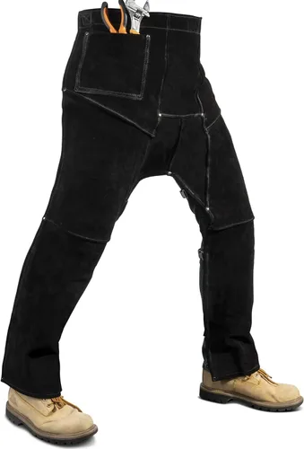 Miniatura 4 de Pantalones de soldadura de cuero, resistentes al calor y al fuego, protección de piernas de cuero dividido para hombres y mujeres, ajustables de M a