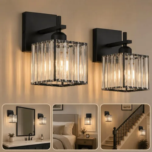 Miniatura 10 de Aplique de pared moderno negro, luminaria interior cableada de 1 luz con casquillo de cerámica E26 para dormitorio, pasillo, sala de estar