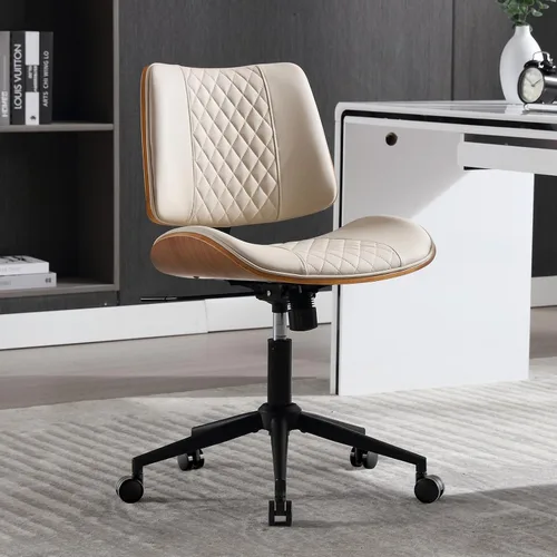 Silla de oficina en casa, sin brazos con ruedas, silla de escritorio pequeña de altura ajustable, silla de computadora giratoria de piel sintética,