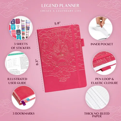 Miniatura 2 de Legend Planner Diario durante 3 meses – Planificador mensual semanal y diario sin fecha para alcanzar objetivos. Organizador y diario de Rosa