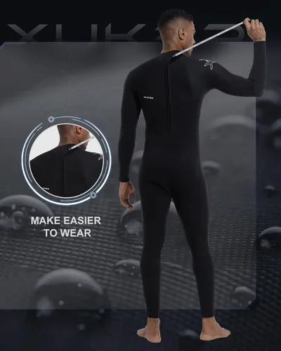 Miniatura 5 de XUKER Traje de neopreno para hombre de 0.079 pulgadas, con cremallera trasera en agua fría, traje de buceo de cuerpo completo para deportes acuáticos