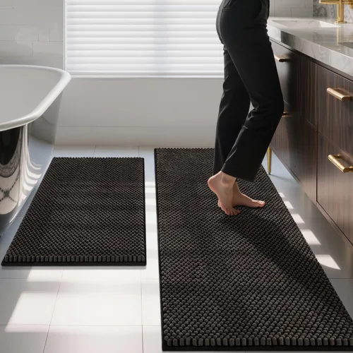 Miniatura 10 de BSICPRO Juego de alfombras de baño 2 piezas - Tapetes de baño de chenilla antideslizantes - Gruesa y suave alfombra absorbente de salvia para baño
