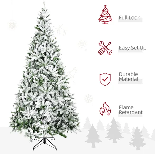 Miniatura 3 de HOMCOM Árbol de Navidad artificial de pino flocado de nieve sin luz de 9 pies de alto con ramas realistas, verde