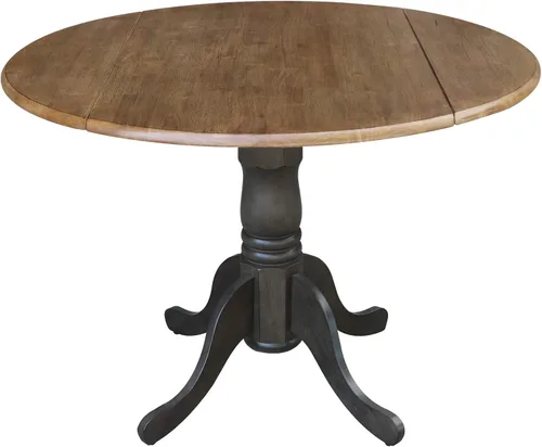 Miniatura 20 de IC International Concepts, mesa de comedor redonda de 42" con pedestal y dos alas plegables, madera maciza, Parawood resistente, color blanco