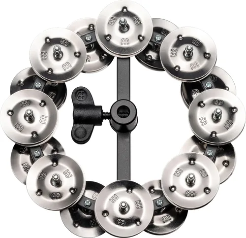 Meinl Percussion HTHH2BK Headliner Series Hi-Hat Pandereta Con Jingles De Acero De Doble Fila De 5 Pulgadas - Negro Acero inoxidable