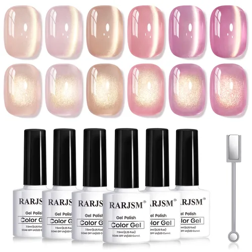 Miniatura 35 de RARJSM Juego de Esmaltes de Gel Nude Colección Jelly Pink de 6 Colores Naturales Transparentes Rosa Translúcido Lechoso Malva Morado Marrón Claro