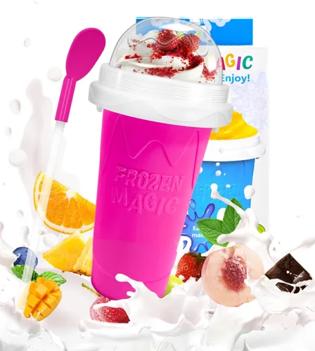 Miniatura 9 de Bollove - Vaso para granizar, tazas mágicas para hacer granizados para hacer tú mismo, taza portátil para jugos, leche y helado, doble capa de Azul