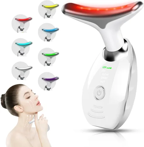 Masajeador facial y cuello de 7 colores para el cuidado de la piel, herramienta facial multifuncional con diseño antideslizante, blanco