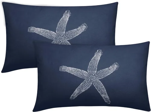 Miniatura 13 de Sweetshow Juego de 2 fundas de almohada cuadradas de lino con estrellas de mar negras de 16 x 16 pulgadas, decoración náutica costera de playa