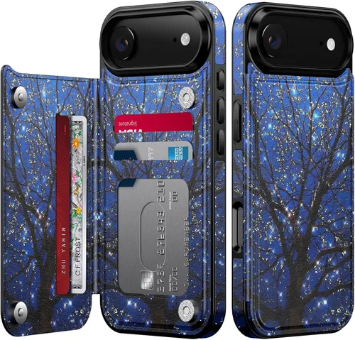 Miniatura 112 de FUNMIKO Funda tipo cartera para iPhone 13 con tarjetero, bloqueo RFID, protección de grado militar y obras de arte impresas con rayos UV, cierre