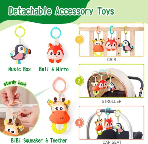 Miniatura 3 de Juguetes Jollybaby para cuna, carriola, asiento de coche para bebé de 0-3-6-9-12 meses, juguetes sensoriales colgantes para tiempo boca abajo
