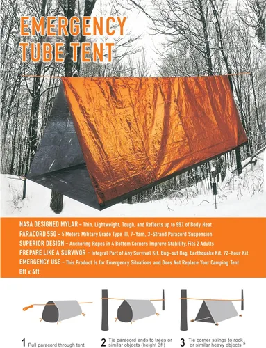 Miniatura 7 de Emergency Survival Tent Life Shelter 2 Person Mylar Tube Tents Tarp with Whistle & Paracord Year-Round All Weather Protection for Car Outdoor Hiking