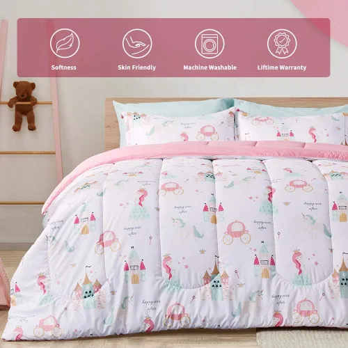Miniatura 3 de SLEEP ZONE - Juego de edredón de 5 piezas tamaño Individual para niños, estampado suave, con edredón, sábanas y fundas para cojín y almohada, diseño