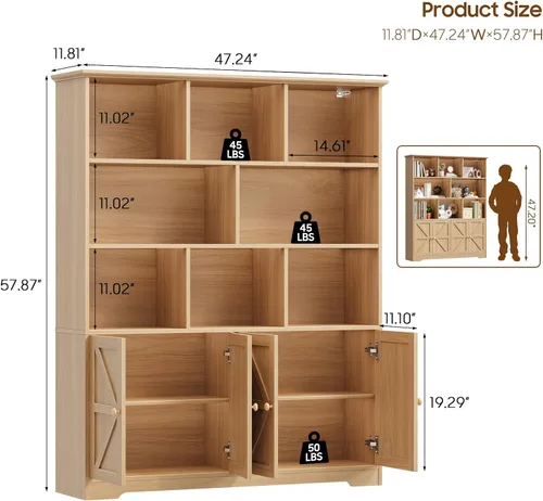 Miniatura 2 de Estantería infantil con almacenamiento, organizador de juguetes con 8 cubos abiertos y armario de 4 puertas, estantería multifuncional para niños