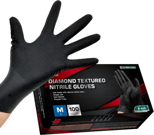 Miniatura 22 de Jointown Guantes de nitrilo resistentes mejorados de 10 mil, guantes mecánicos de nitrilo desechables, con textura de diamante elevado, caja de 100