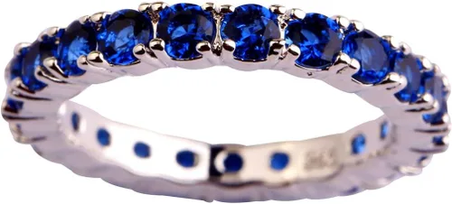 Miniatura 3 de Narica Anillo de 21 piedras chapadas en plata, apilables, corte redondo, zafiro azul, circonita cúbica, relleno de circonita cúbica, halo