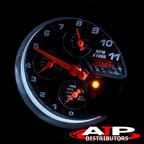 Miniatura 5 de AJP Distributors Universal JDM Sport - Tacómetro 4 en 1 con cara de fibra de carbono de 5 pulgadas, medidor de tacómetro de 11 K RPM con presión