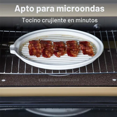 Miniatura 3 de ONEMORE Bandeja para Tocino de Microondas con Tapa Cocinador de Tocino de Cerámica Rejilla para Carne para Cocinar en Horno Fabricante de Tocino