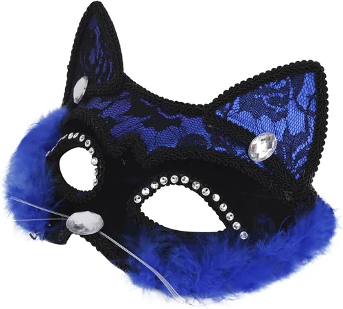 Miniatura 2 de IPENNY Máscara de gato de Halloween para mujeres y niños, máscara de encaje de media cara para cosplay