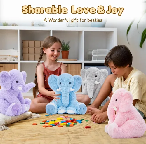 Miniatura 4 de Toys Studio Elefante de peluche gigante de 19.6 pulgadas, elefante gris de peluche para niños y niñas, regalos de cumpleaños, Navidad, día de San